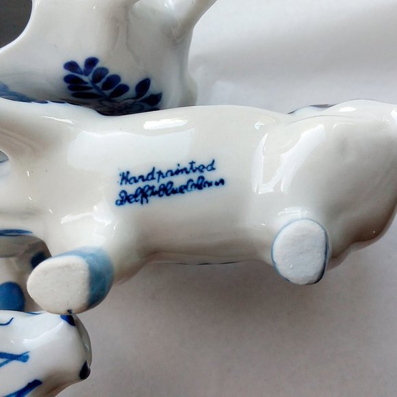 ONE Vintage Signed Delft Dutch Blue & White Cow Creamer Pitcher Kitchen - Picture 5 of 6